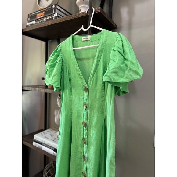 Nicholas Troy Linen Midi Shirt Dress Green Womens Size 0 - Picture 7 of 13
